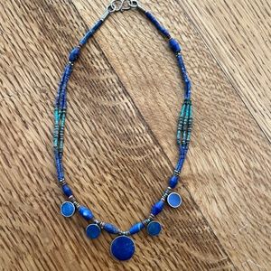 Beautiful, vintage Lapis, turquoise and silver necklace.  Excellent condition